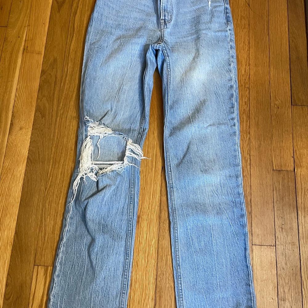 Abercrombie & Fitch Blue Straight Leg Jeans with Knee Distressing